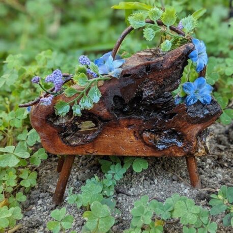Floral Blue Fairy Bench with live edge handmade by Sprouted Dreams