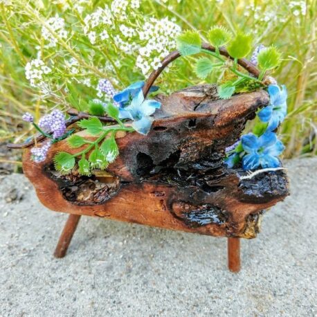 Floral Blue Fairy Bench with live edge handmade by Sprouted Dreams10