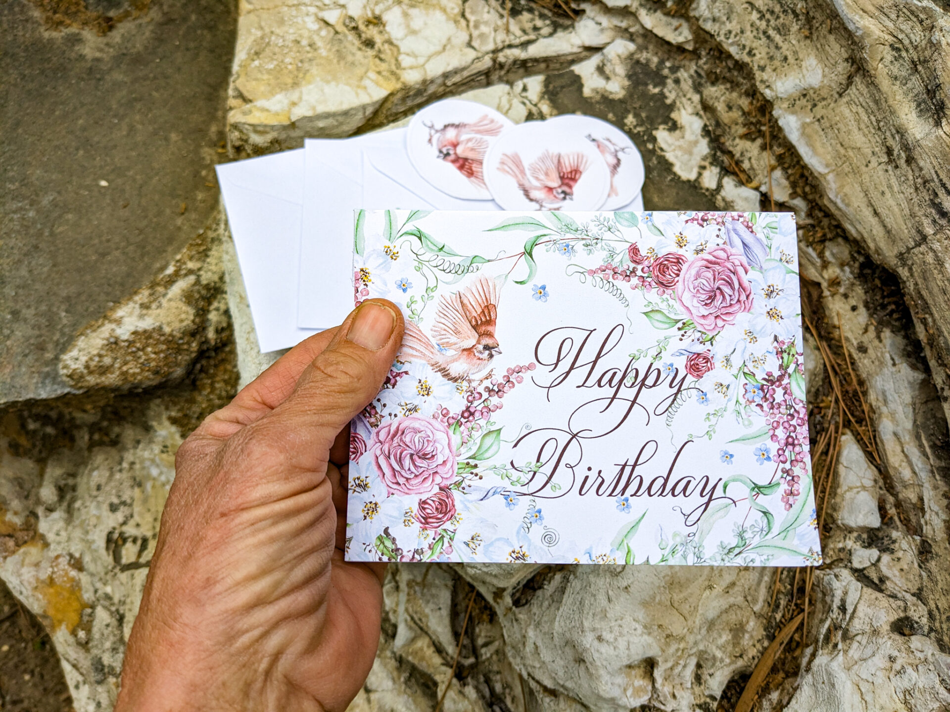 Floral Birthday Card with Flying Bird (10)