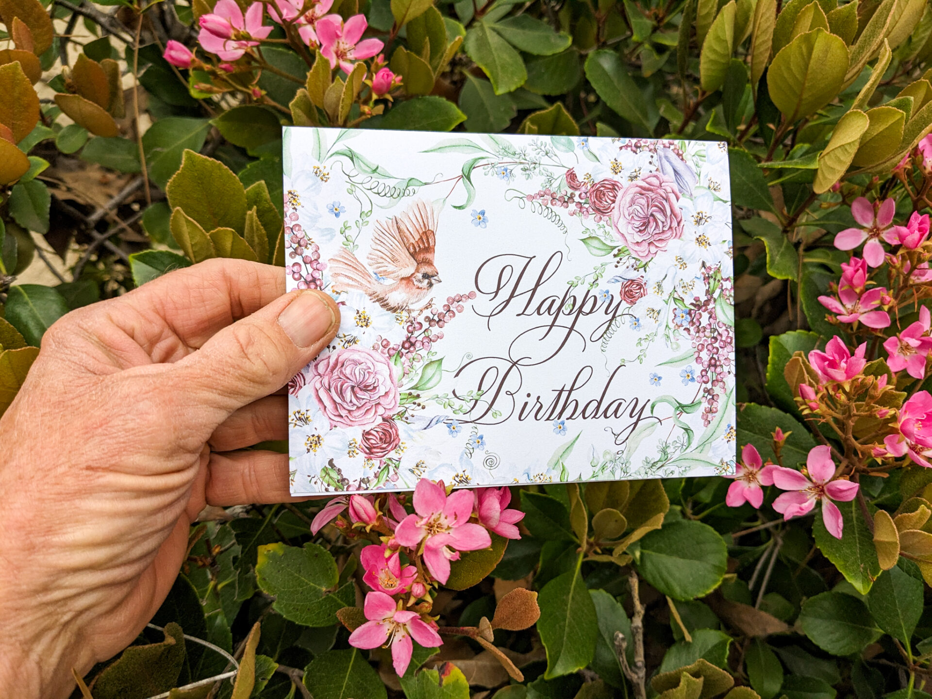 Floral Birthday Card with Flying Bird (12)