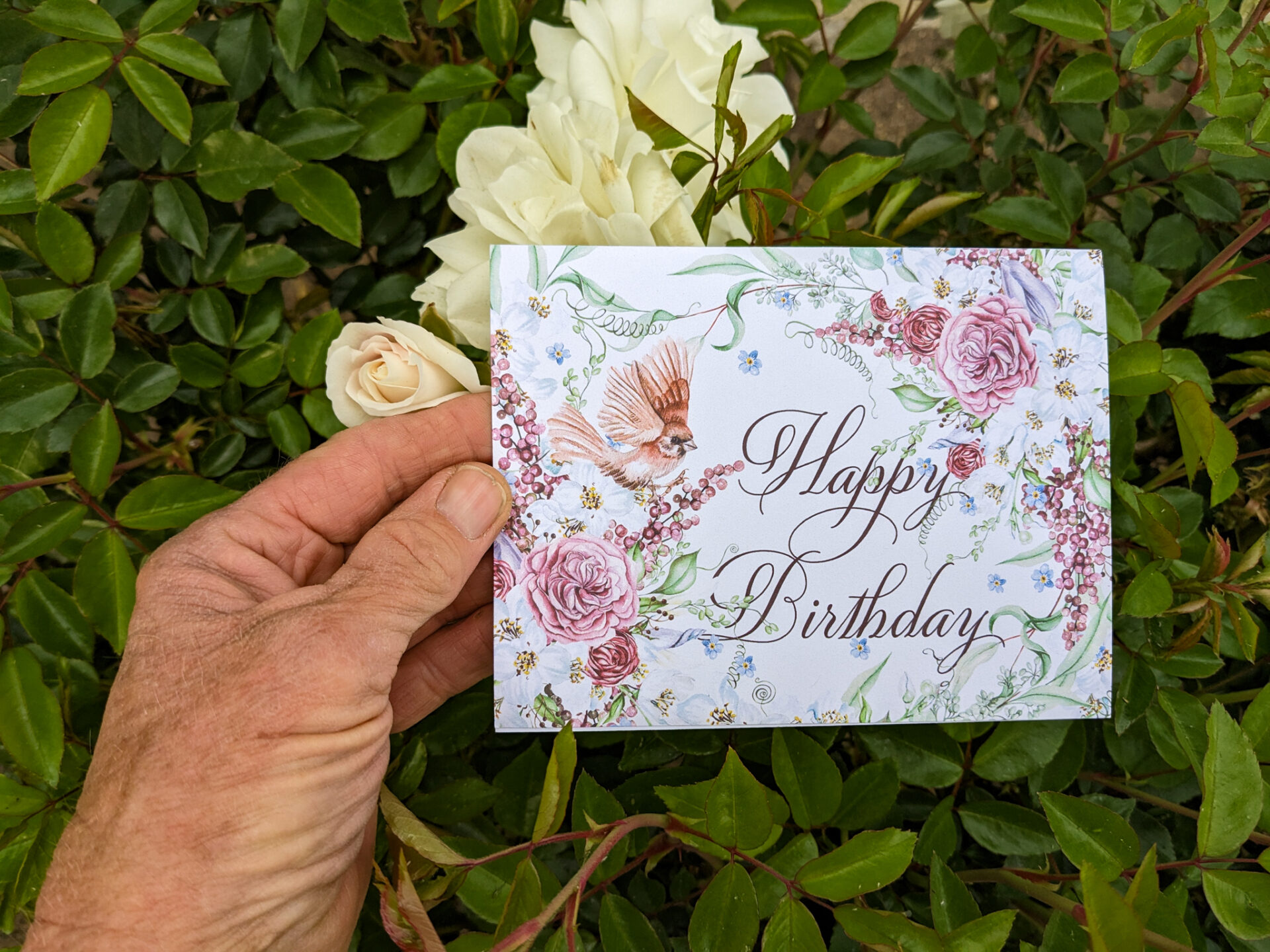 Floral Birthday Card with Flying Bird (15)
