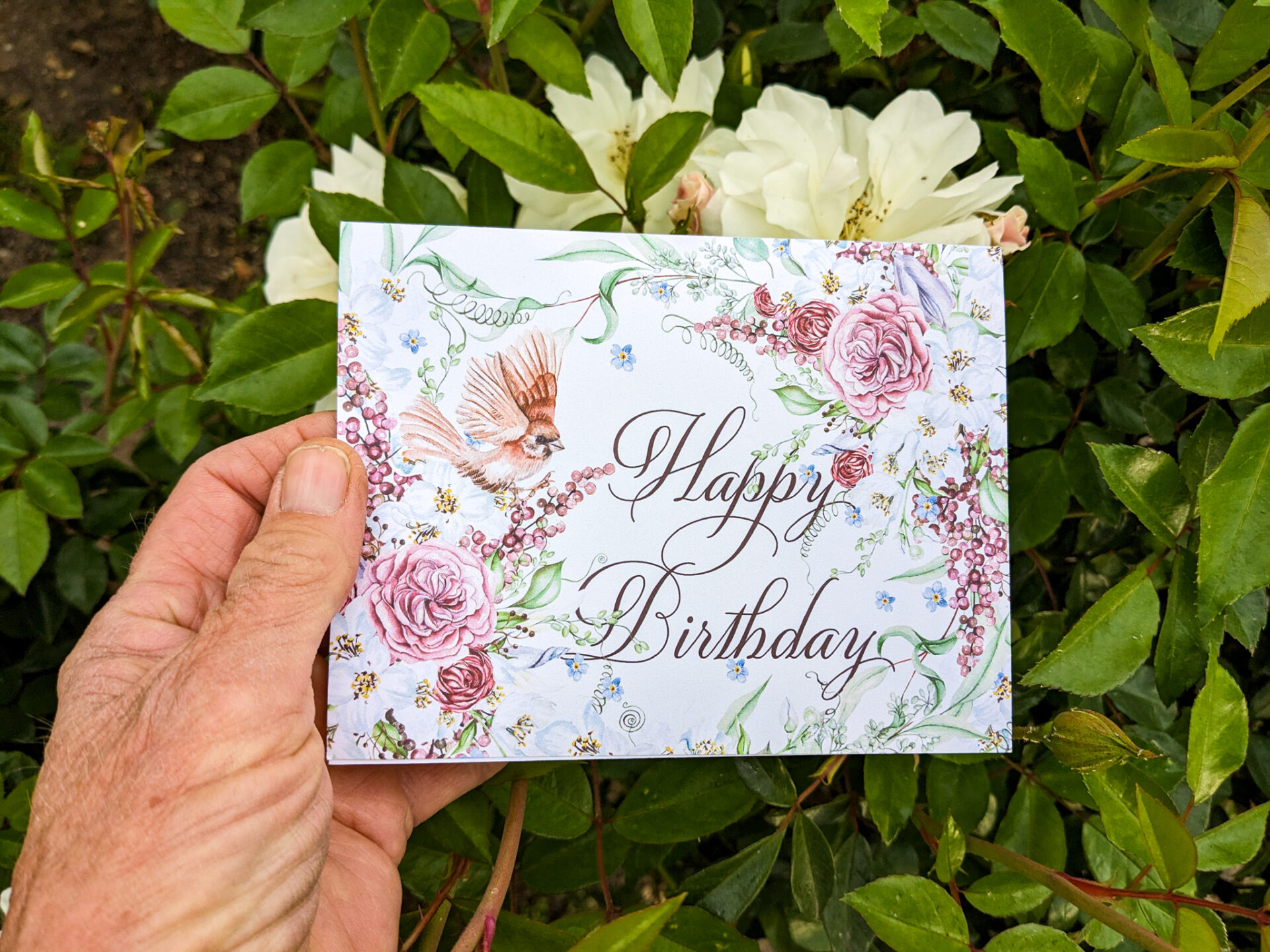 Floral Birthday Card with Flying Bird (8)