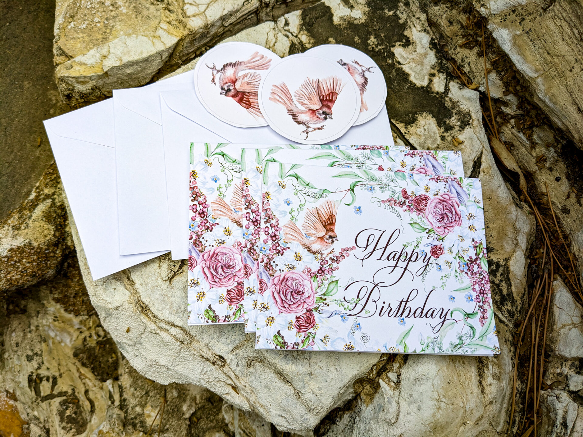 Floral Birthday Card with Flying Bird (9)